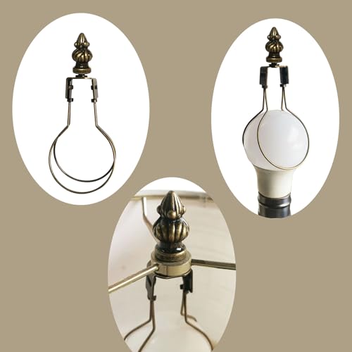 Image of GY & CK Antique Brass Clip On Lampshade Adapter Lamp Shade Light Bulb Clip Adapter Includes Decoration Finial, Spring Clip for Light Bulb