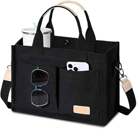 Canvas work tote with pockets