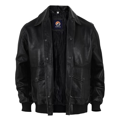 Men's Black Genuine Lambskin Bomber Motorcycle Leather Jacket | Button-Up Closure | Dual-Side Pockets - Main Image