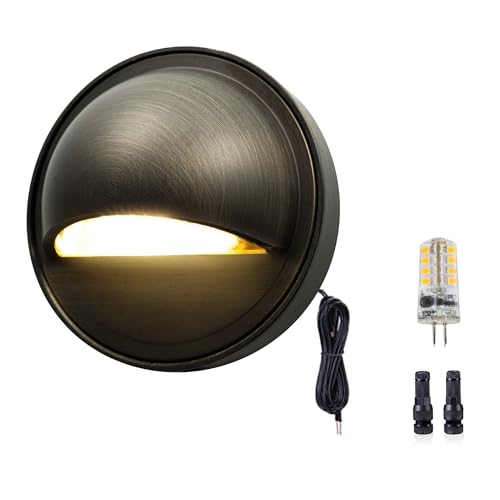 Image of Gardenreet Solid Brass Deck Light, 12V, 2700K Warm White G4, 1 Pack | Solid Brass, Antique Bronze Finish, IP65 Waterproof, Hardwired 9V-17V Design, Replaceable G4 LED Bulb
