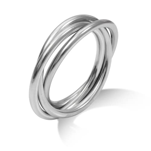 Haoze Anxiety Ring Spinner 3 for Women Girls, Stainless Steel Stacking Interlocked Rolling Band Fidget Rings Anxiety Ring for Daughter Women Men (Silver, 6)