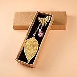 Lo que obtienes: obtendrás un delicado marcador de hojas que está decorado con una linda cuenta redonda con flores secas, viene con una caja de regalo, será un buen regalo
