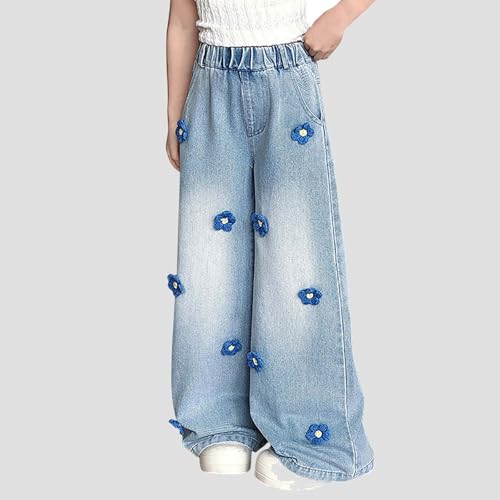 Anjikang Girls Baggy Jeans Elastic Waist Wide Leg Denim Pants Big Kids Y2K Trendy Flare Pants Cute Teen Girls Preppy Clothes2