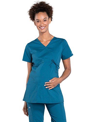 🔥 Flash Sale Workwear Professionals Maternity Women Scrubs Top Mock Wrap WW685, XS, Caribbean Blue