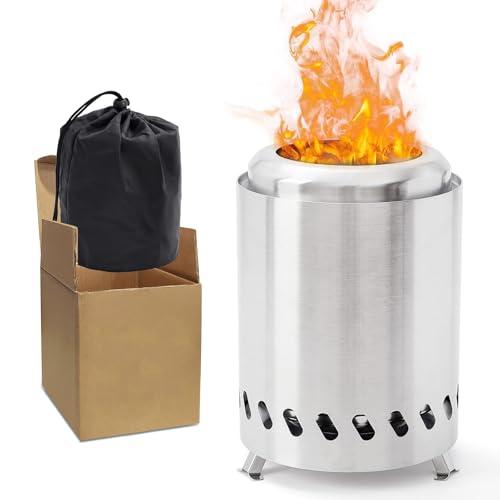 Rauchfreie Feuerschale 14 x 19,8 cm, Feuertonne aus Edelstahl, Tragbare Feuerstelle für Terrasse mit Balkon, Terrasse und Gartendekoration, Ideal für Grillabende