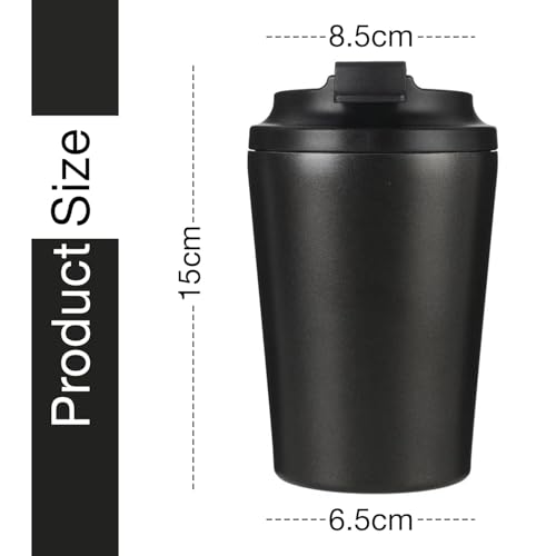Image of Stvin 380ml Insulated Coffee Mug Travel, Stainless Steel Tumbler with Leak-Proof Lid, Reusable Thermal Cup for Hot & Cold Drinks, Car, Office, Camping & More (3rd Black)