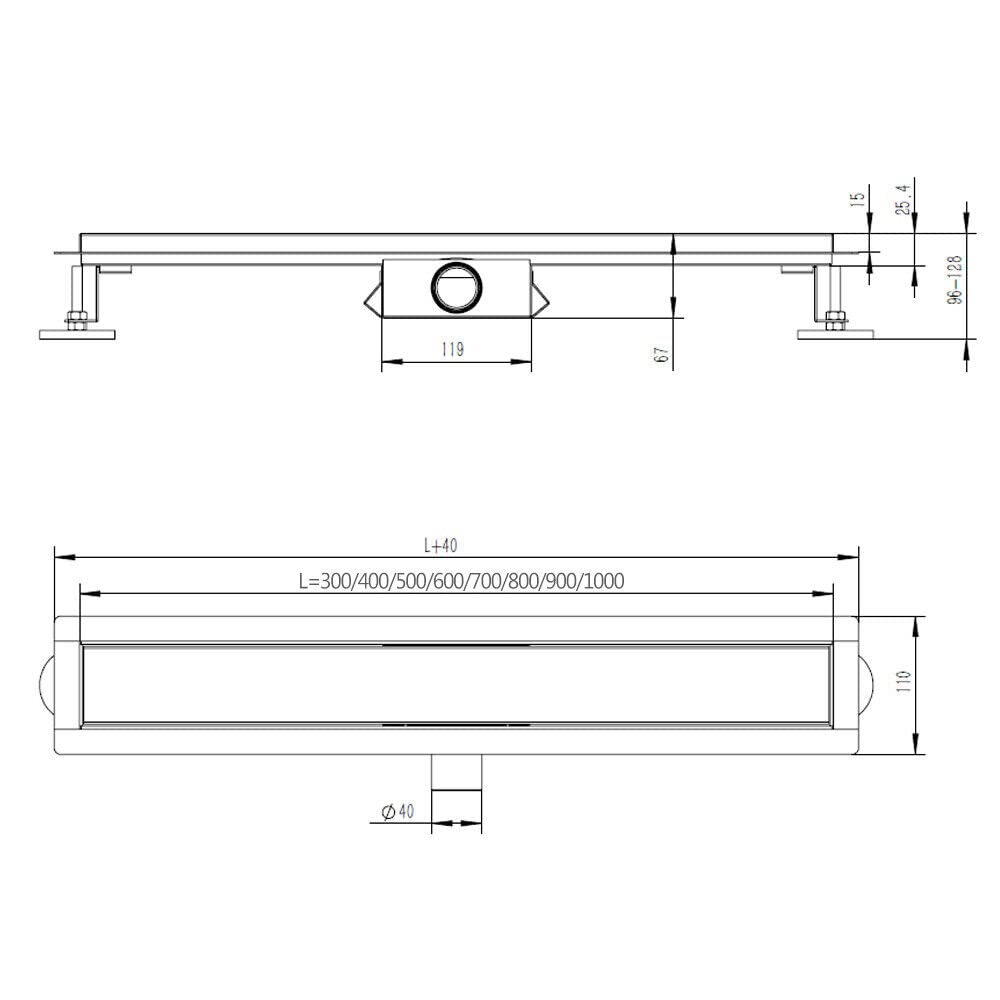 Duschrinne 60 cm Befliesbar Edelstahl komplettset Duschablauf Extra Flach Siphon mit Geruchsstop und Haarsieb Duschabfluss Bodenablauf Größen 30cm -100cm Ablaufrinne für Badezimmer