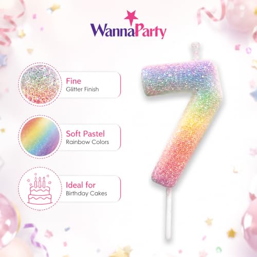 Image of Wanna Party Glitter Colorful 7th Birthday Candle, Birthday Number 7 Cake Candle Cake Toppers for Girl Women, Glitter Colorful Themed Party Decorations Supplies Birthday Gifts