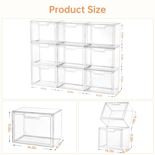 Image of Purse Organizer for Closet,Clear Acrylic Display Case for Handbag Organizer, Purse Storage Box with Magnetic Door, Plastic Storage Bins for Book, Collectibles, Cosmetic (9 Pack)