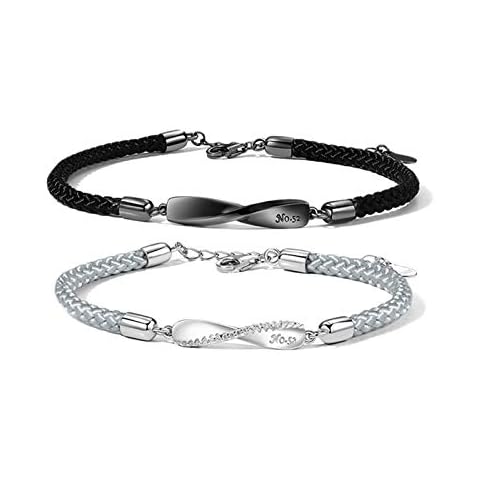 Aienid Stainless Steel Handmade Bracelet His and Hers Matching Couples Bracelets Valentine's Gift for Lover Cover