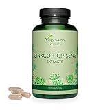 Ginkgo Biloba + Ginseng | 12.000 mg Máxima Dosificación | Circulación Sanguínea, Memoria, Concentración | Sin Aditivos | Probado en Laboratorio | Vegavero®