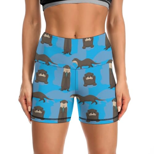 JYYAU Otters Pattern High Waist Yoga Shorts for Women Athletic Shorts Leggings Running Pants Black