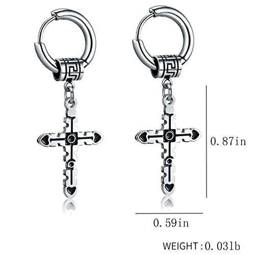 Hanging Cross Hoop Earrings - Stainless Steel Black Pattern Gothic Dangle Earrings For Men Women #TOP4
