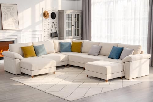 Oversized L Shaped Cloud Couch Modular Sectional Sofa with Ottoman, Extra...