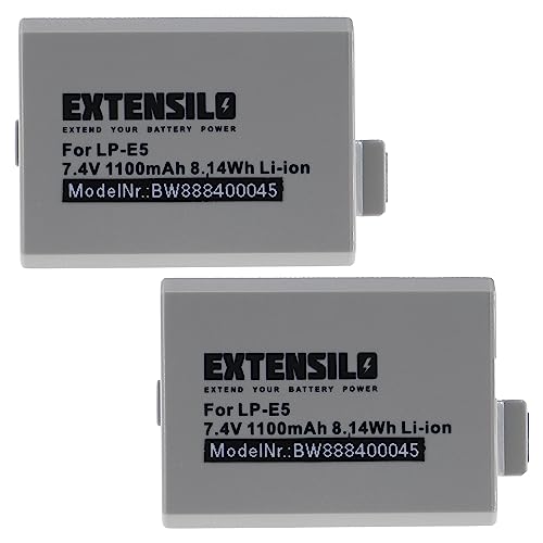 EXTENSILO 2X batería Compatible con Canon EOS 1000D, 450D, 500D, Digital Rebel XSi, Kiss X3, Kiss F, Kiss X2 cámara (1100 mAh, 7,4 V, Li Ion)