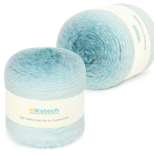 Image of Katech Ombre Yarn for Crocheting-Large Skein of Gradient Yarn Cake-2 Pack of 200g /7.05 oz-80% Acrylic,20% Nylon- #4 Medium-Perfect for Star Blankets, Scarves, Shawls and Garments (K)