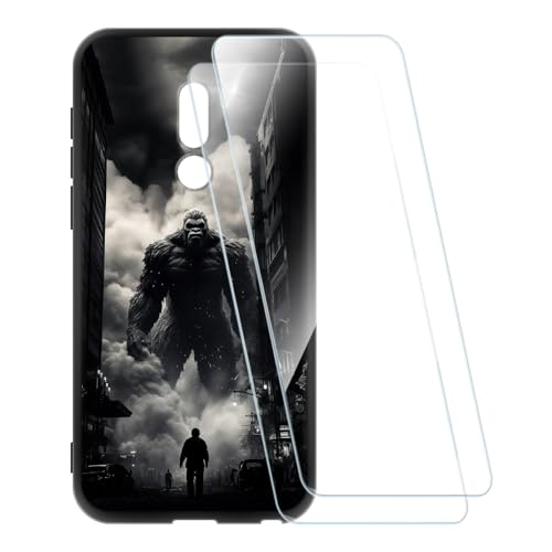 ESCAMOT Funda Estampada + 2 Protectores de Pantalla Vidrio Templado Compatible con Meizu 16th, Carcasa Suave Antigolpes y Película HD (Monstruo)