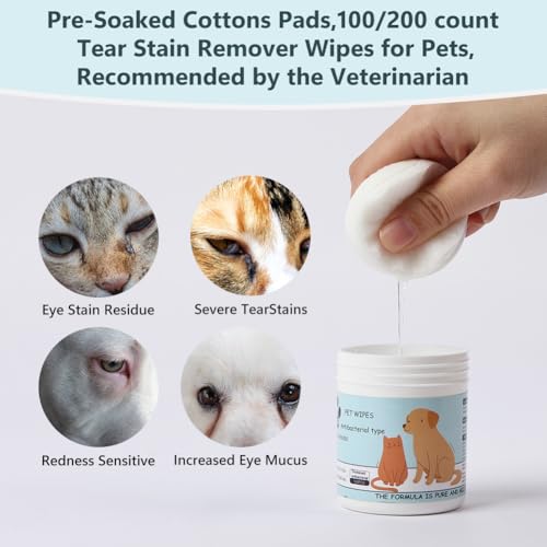 Aomig Augenpads für Hund Katze 200Pcs Augenpflege für Haustiere 100% Natürliche Augenpflege Pads Hunde & Katzen für Reinigung von Augenausfluss Entfernung von Fremdkörpern Tränenflecken Entzündung (C)