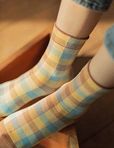 Intype Warm Plaid check socks (Crew 5Pairs) KD 153