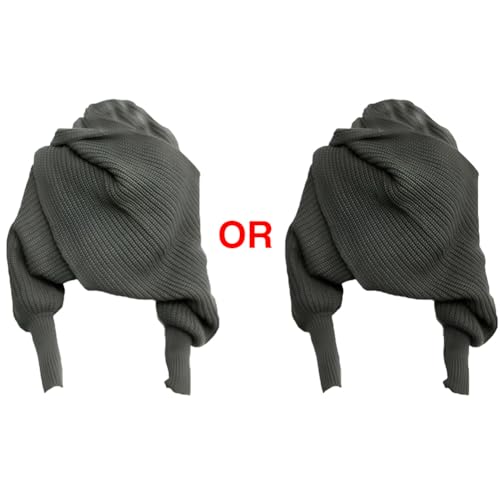 ikasus Women Winter Autumn Sweater Scarf Wrap with Sleeve, Fashion Solid Color Knitted Wrap Scarf Knitted Shawl Cape with Sleeve2