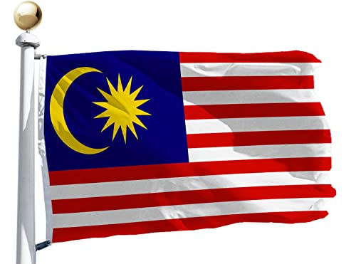 Malaysia Flag 3x5 Ft Large, Moderate-Outdoor Both Sides 100D Polyester,Canvas Header and Double Stitched - Brass Grommets for Easy Display, 3' x 5' Malaysia Flags