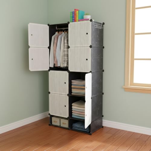 Image of KRISHYAM 8 Box Collapsible Wardrobe Organizer with Doors & 2 Shoe Box Storage, DIY Closet Cabinet for Clothes, Shoes, Toys, Books, Bags & Bedroom Storage