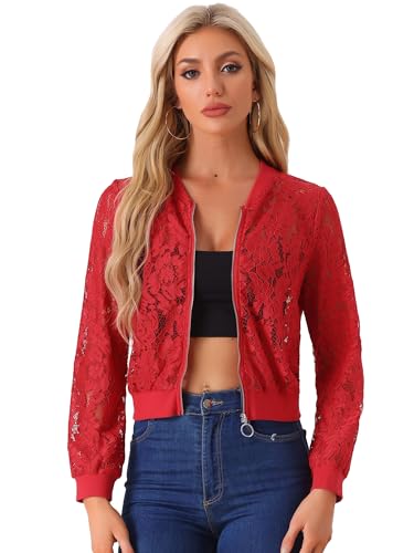 Veste en dentelle rouge à col montant pour vos soirées et sorties élégantes