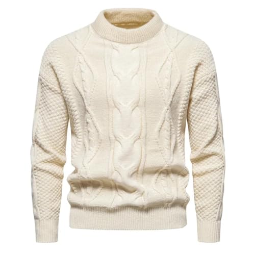 Men's Half High Neck Sweater Men's Knitted Sweater Warm Fit Pullover Sweater Men M55-White 3XL