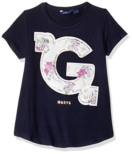 GUESS Girls' Big Short Sleeve A-LINE G Floral T-Shirt, Fancy Blue, 8
