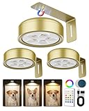 Picture Lights for Wall,Wireless 2000mAh Rechargeable Magnetic LED Puck Lights with Remote,Warm Color Temps and 12 RGB,Dimming & Timer,Art Frame Light for Painting Display,Photos,Wall Decor(3 Pack)