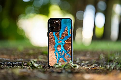 Carved - Designed For Iphone 14 Pro Max | Burl Wood & Resin Traveler Case | Magsafe Compatible Magnet | One-Of-A-Kind Inlay | Made In Usa | Map Of Amazon River #TOP2