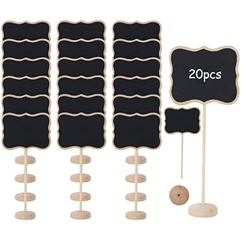 KINDPMA 20pcs Mini Chalkboard Signs with Stand Wedding Table Numbers Mini Blackboards with Stand Chalkboard Label Stands Food Labels for Buffet Birthday Bar Party Event Decoration (9 x 17cm) Cover