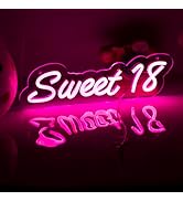 NINTHVEENSweet 18 Neon Sign Pink LED Neon Sign for 18th Happy Birthday Party Decor USB Powered Le...