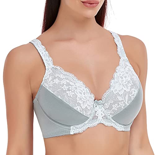 Ayigedu Women's Lace Minimizer Bra Full Coverage Plus Size Underwire Non-Padded Comfort Bra 36-G Grey
