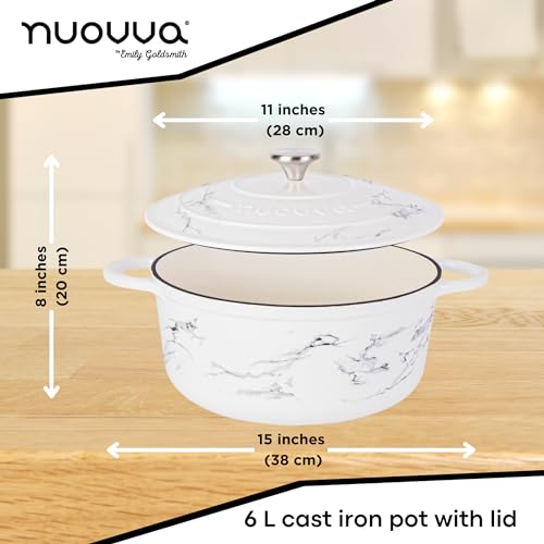 Image of Cast Iron Dutch Oven with Lid - Non-Stick Ovenproof Enamelled Casserole Pot - Sturdy Dutch Oven Cookware - Marble, 6.4-Quart, 28cm - by Nuovva