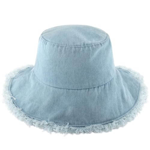 Image of CHOK.LIDS Frayed Bucket Hats for Women Men Unisex Trendy Washed Cotton Floppy Wide Brim Boonie Outdoor Summer Beach Headwear