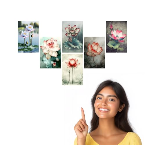 Image of SiddArtify Lotus Flower Wall Art Poster Print Set - Botanical Prints for Living Room Bedroom Office Decor - Set of 2-4x6 Inch - Board (Pack of 6) - Sticker (Pack of 6)