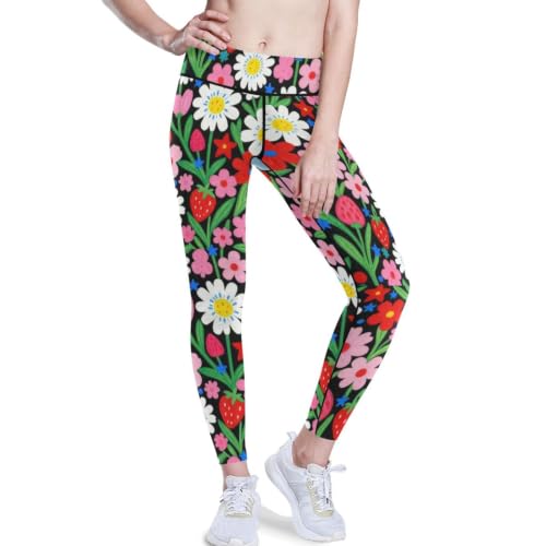 Leggings de yoga para mujer con bolsillos y estampado de margarita acuarela en talla XS-XXL