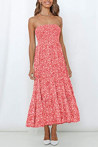Image of ZESICA Women's Summer Boho Strapless Maxi Dress 2026 Casual Off Shoulder Smocked Flowy A Line Beach Holiday Long Dresses