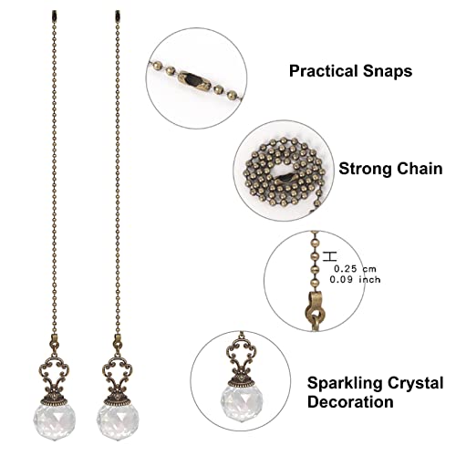 Image of Ceiling Fan Chain Extension, 2Pcs Crystal Pull Chain Fan Connector Chain Ornaments Vintage-Style Clear Ball Extension Fan Pull Chain Pendant-16.14 inch