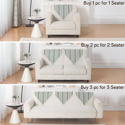 Image of HOKIPO Sofa Backrest Cover with Tassel | 300 GSM Thick Cotton Acrylic Jacquard Fabric Backrest Mat, Size 55x70 cm,'Trivana Series' Olive Green (IN-932-J1)