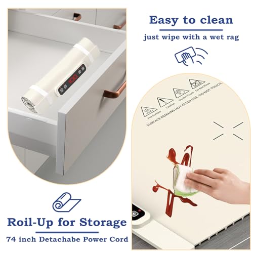 Image of Food Warming Mat, Electric Warming Tray with Child Lock, Premium-Grade Silicone Mat, Heating Fastly in 10s, Portable Design for Home and Kitchen (Beige)