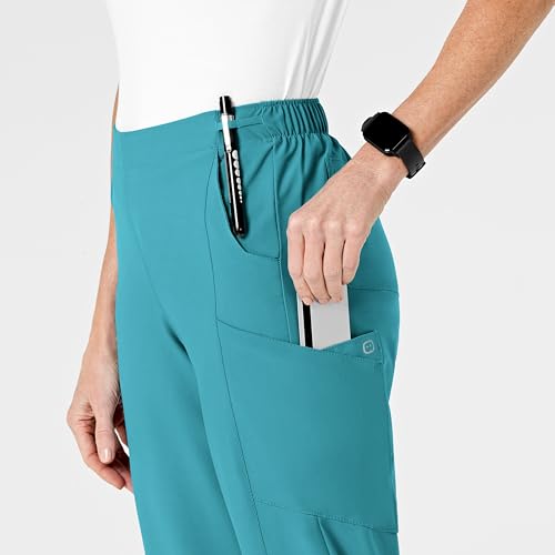 Pantalón azul WonderWink W123 para mujer con parte delantera plana en talla L estándar 6