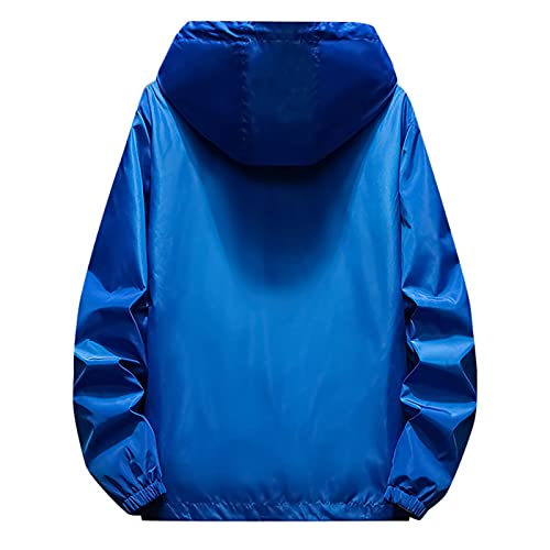 Ymosrh Jackets For Men, Waterproof Men Leather Bomber Packable Rain Jacket Mens Big And Tall Men's Autumn Winter Casual Color Plus Size Hoodie Zipper Outdoor Sport Coat Lightweight (6Xl, Blue) #TOP3