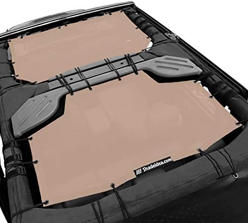Shadeidea JK Sun Shade Top Compatible with Jeep Wrangler JKU Top Sunshade Soft Mesh Roof Cover (2007-2018)- Wind Noise UV Blocker -10 Year Warranty -4 Door -Tan -Front&Rear (2 pcs)