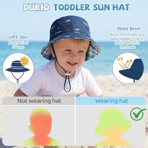 Durio Toddler Sun Hat - UPF 50+ Infant Newborn Summer Bucket Hats for Boy Girl, Wide Brim Baby Sun Hat for Beach Outdoor Play, Navy Fish 2-4 T