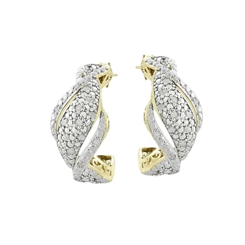 Gold Tone 14 Ct Diamond Twist Half Hoop Earrings Trendy