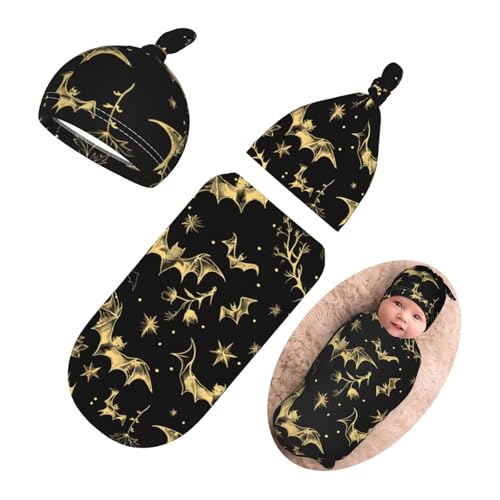 Image of DTYYFBSN Gothic Newborn Swaddling Blanket Beanie Hat Funny Hallowmas Blanket Sleeping Bag New Born Sleep Sacks for Boys Girls