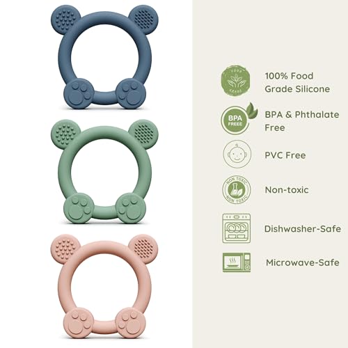 PandaEar 3 Pack BPA-Free Silicone Baby Teething Toys for 0-12 Months