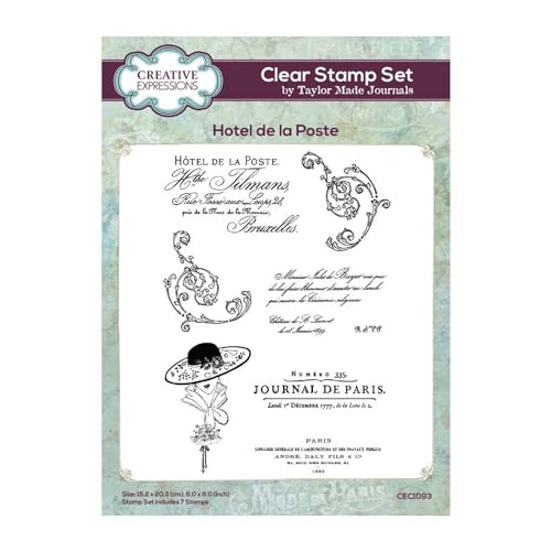 Taylor made Journals Creative Expressions Hotel de la Poste 6 x 8 Clear Stamp Set Sello Artesanal, Fotopolímero, 6 x 8 in, 2